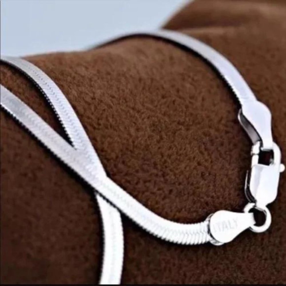NEW 925 STERLING SILVER SNAKE FLATE NECKLACE - Picture 4 of 7